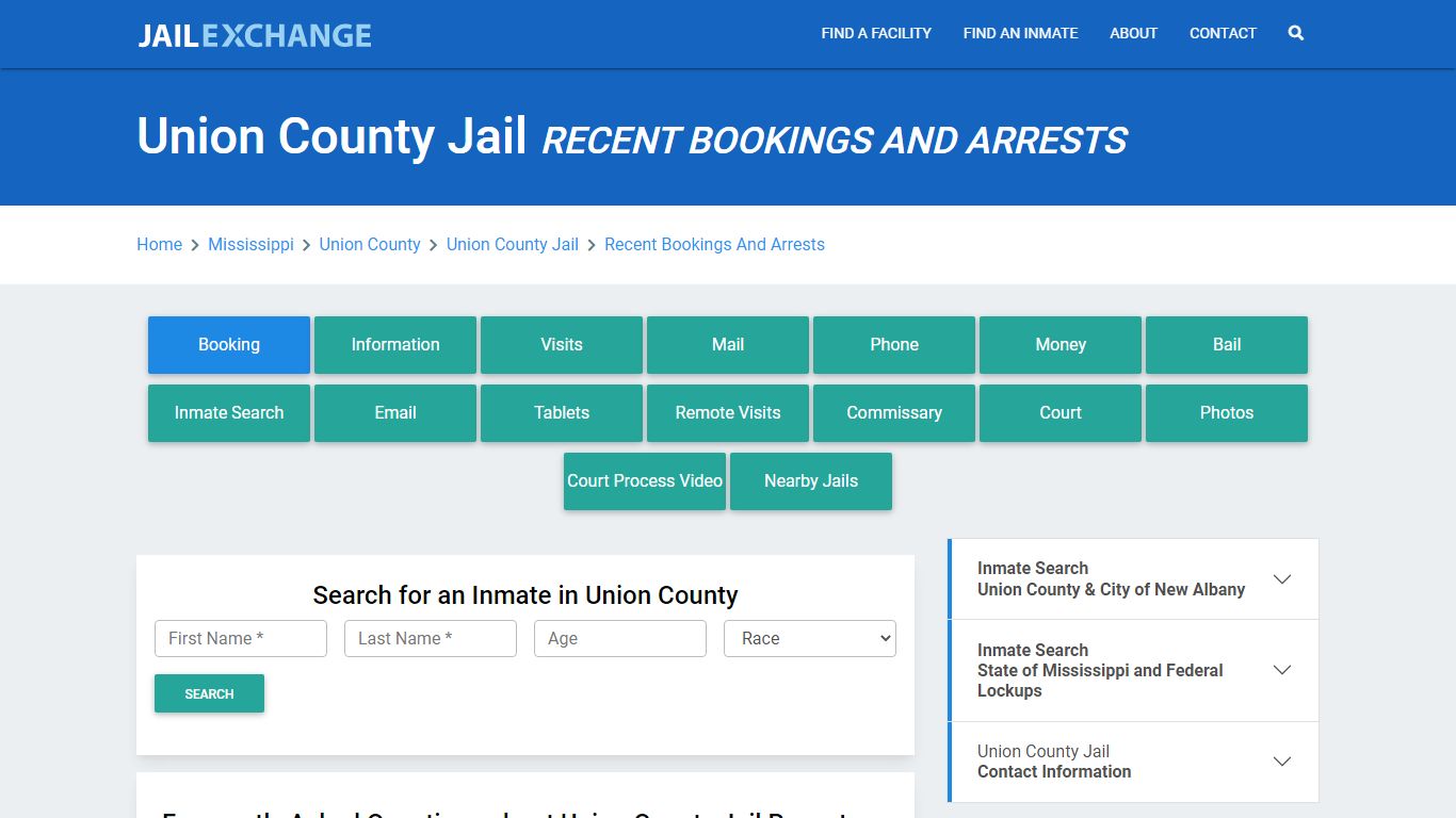 Union County Jail MS Recent Arrests and Bookings - Jail Exchange