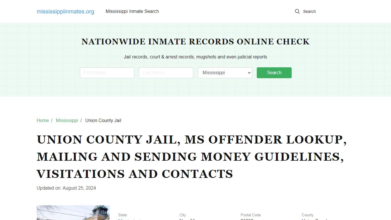 Union County Jail, MS: Inmate Search Options, Visitations, Contacts